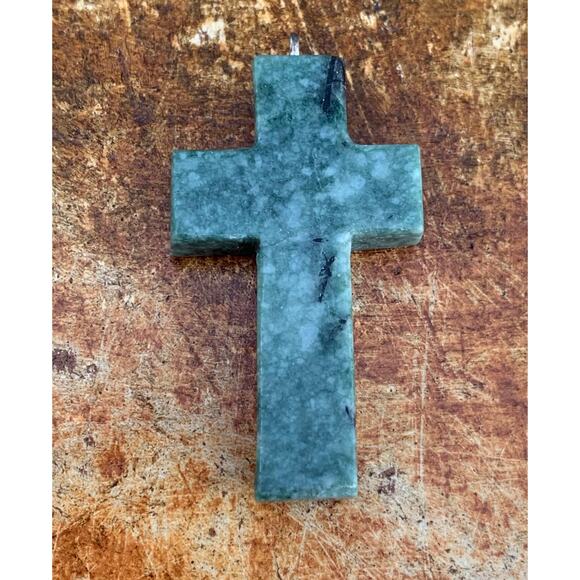 Green Agate Cross Pendant in Box Vintage - Picture 2 of 4